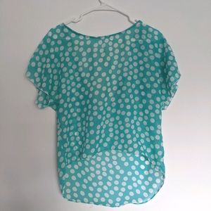 Sheer short sleeve polka dot blouse
